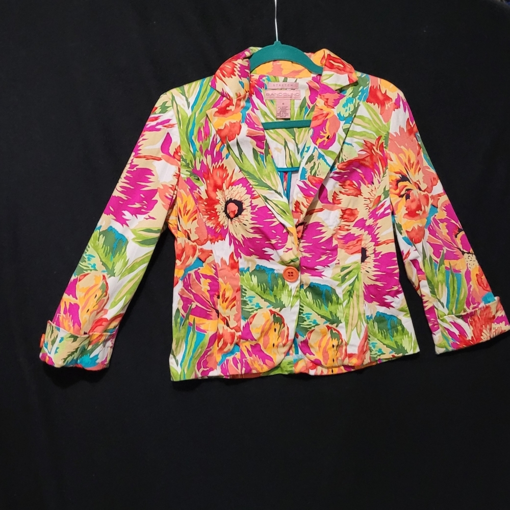 Bandilino Stretch Hawain Print-Cropped One button Blazar-Sz.6-Gently pre-luved